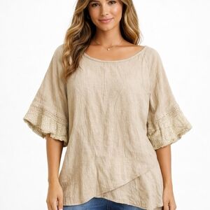 New Directions Women XL Boho Crochet Lace Bell Sleeve Pheasant Top Fairy Goth